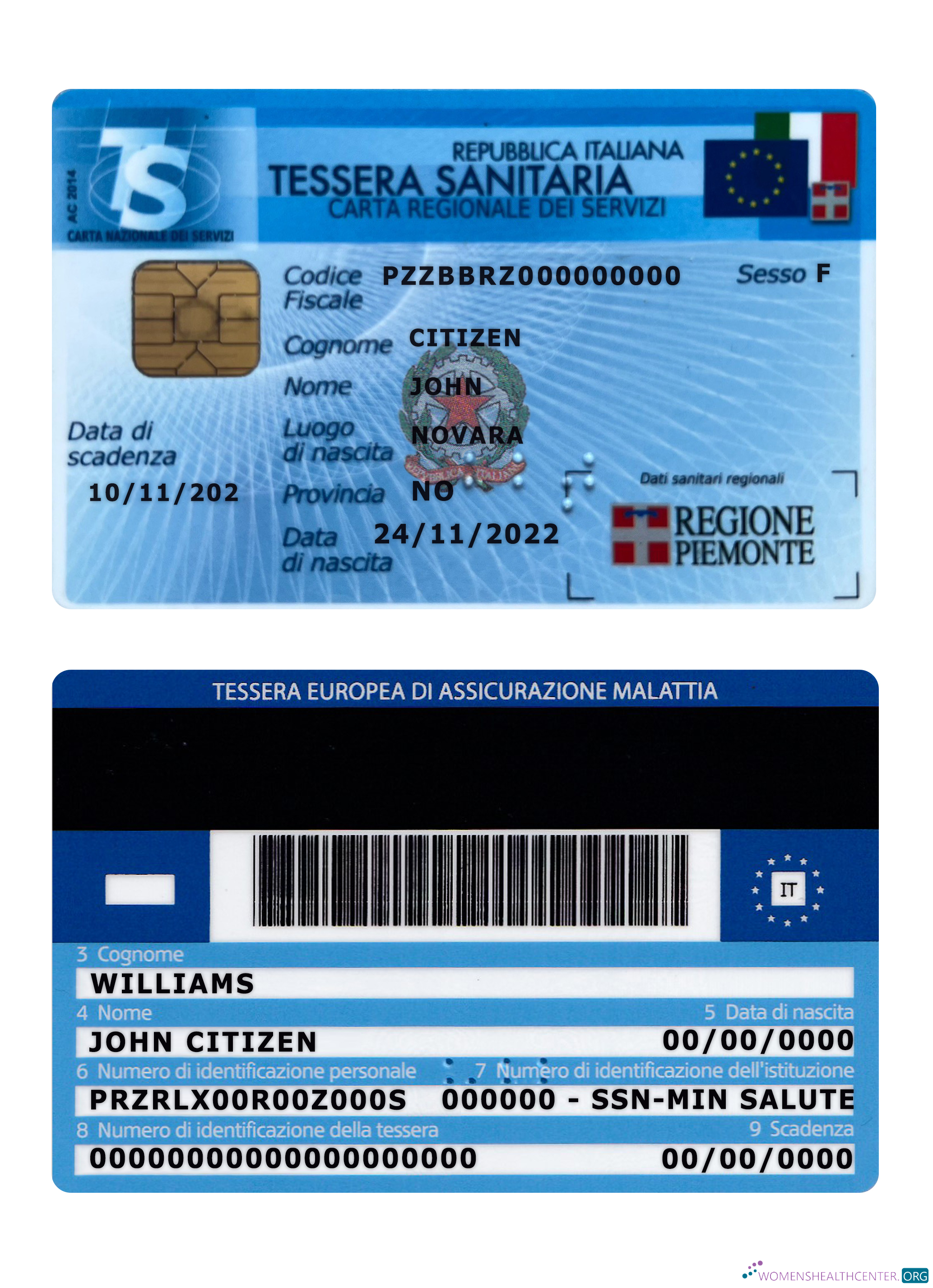 Download Italy Tessera Sanitaria (health insurance card) version 2 Photoshop template